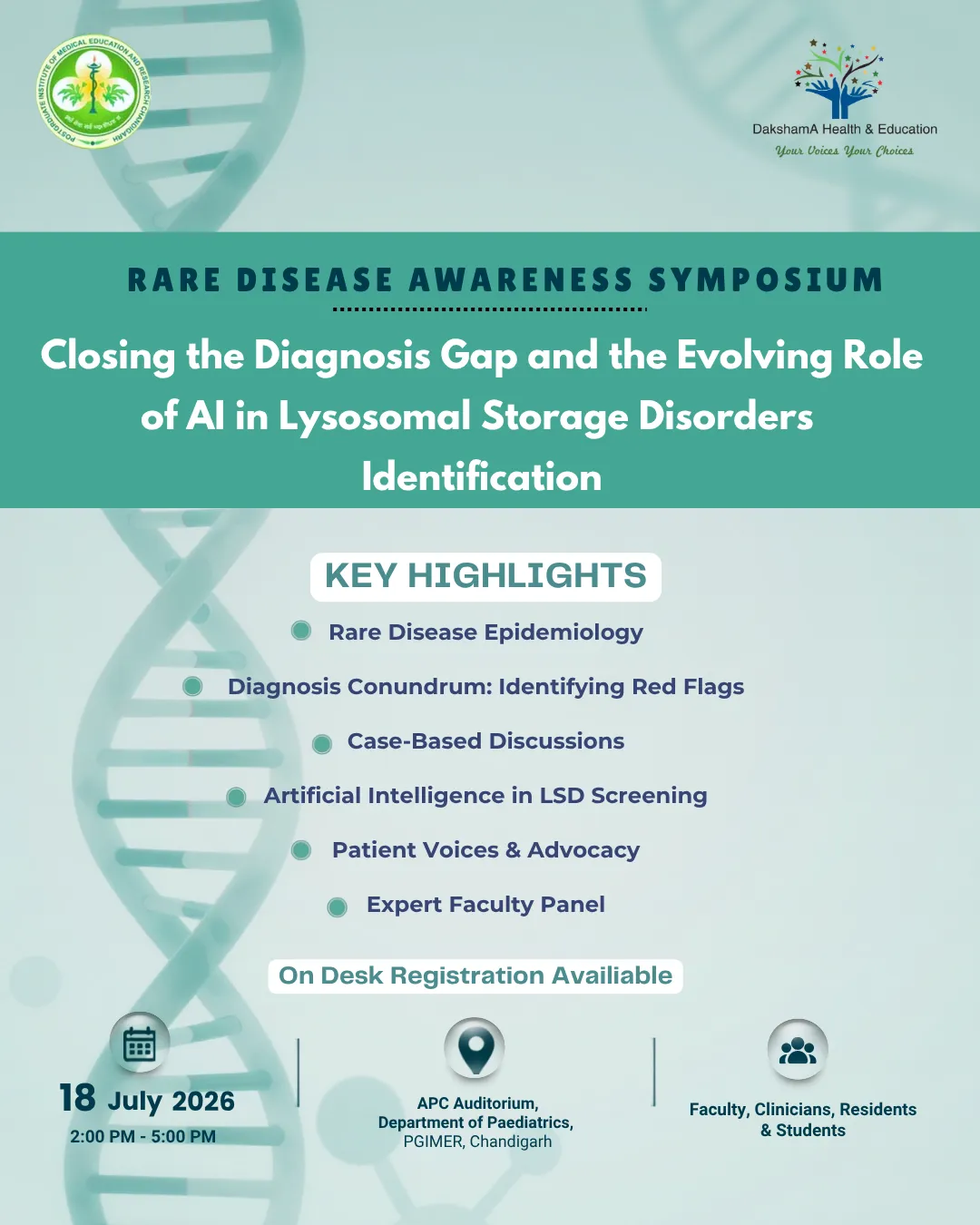Rare Disease Awareness Symposium - 18 July 2026, APC Auditorium, Department of Paediatrics, PGIMER Chandigarh
